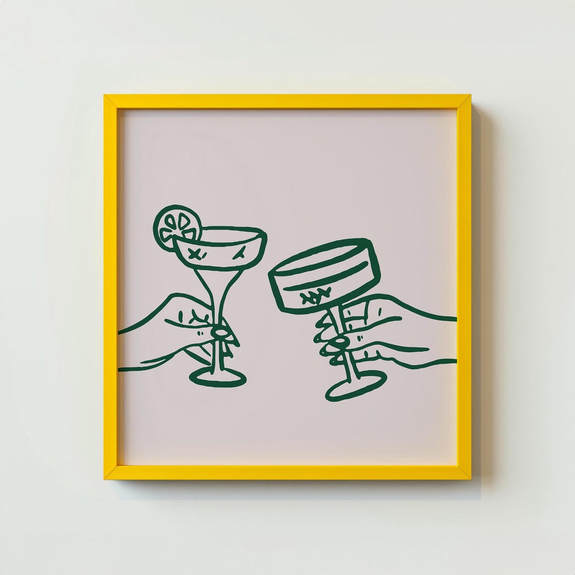 Cheers Minimalist Cocktail Glasses Clinking Line Art Bar Cart Poster