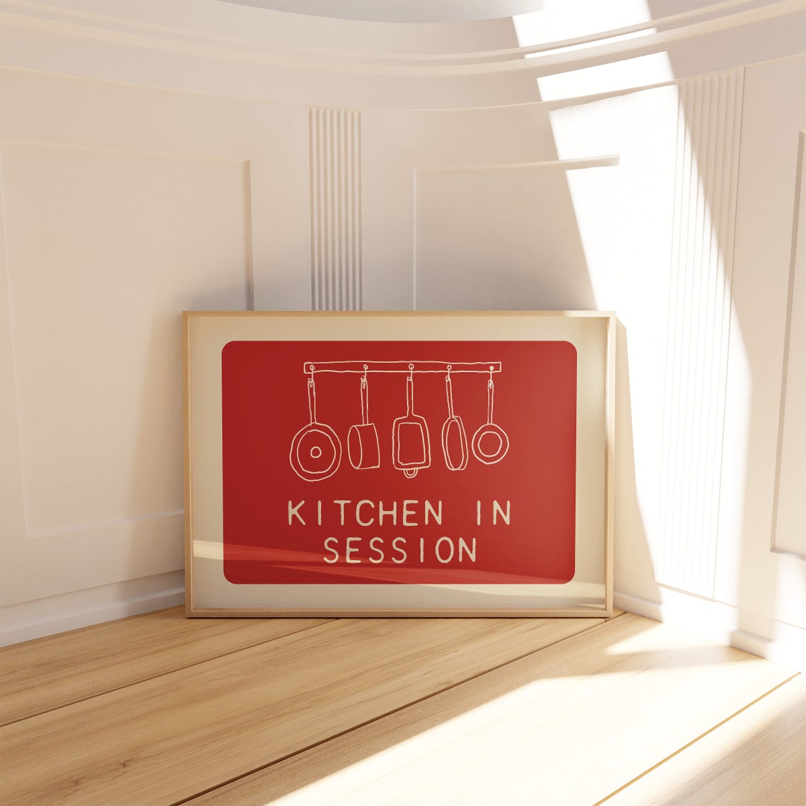 Kitchen In Session Retro Red Pans Line Art Kitchen Wall Poster - Image 5