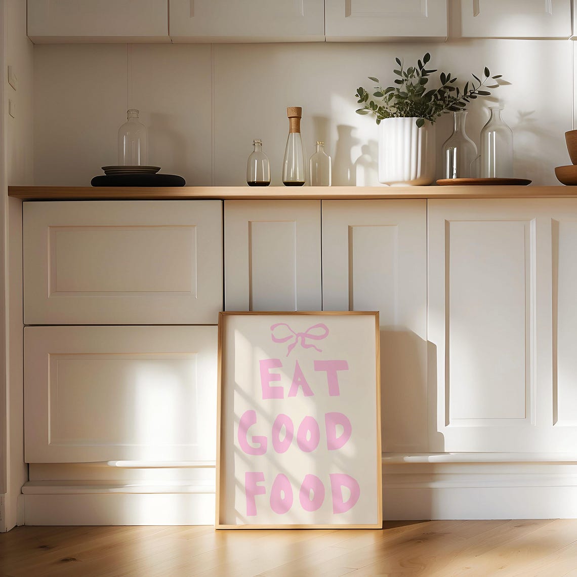 Eat Good Food Pink Bow Letters Trendy Cute Girls Kitchen Poster - Image 2