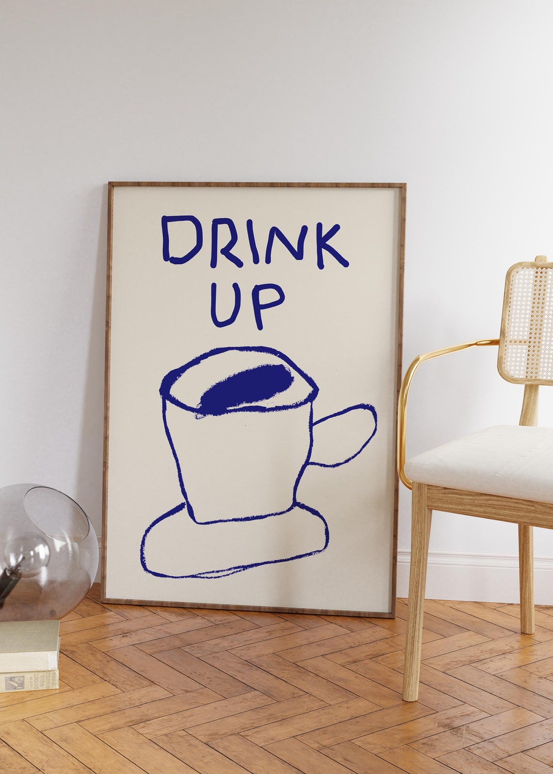 Drink Up Blue Hand Drawn Coffee Cup Minimalist Kitchen Poster - Image 5