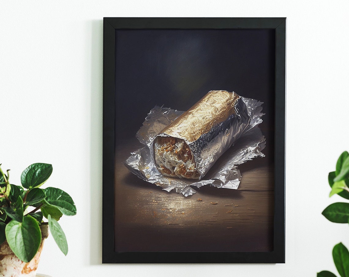 Hyper Realistic Foil Wrapped Burrito Food Still Life Art Poster