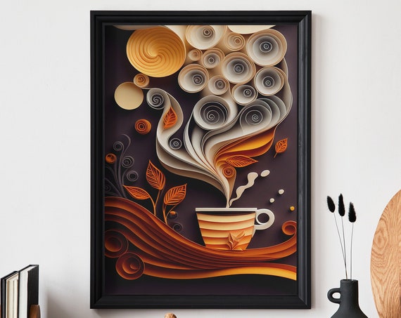 Paper Quill Coffee Cups Paper Art Print Artwork Print At Home Wall Art Wall Art Print Instant Art