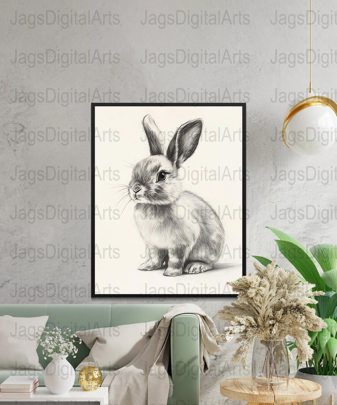 Vintage Rabbit Pencil Sketch Bunny Sepia Nursery Animal Art Poster - Image 3