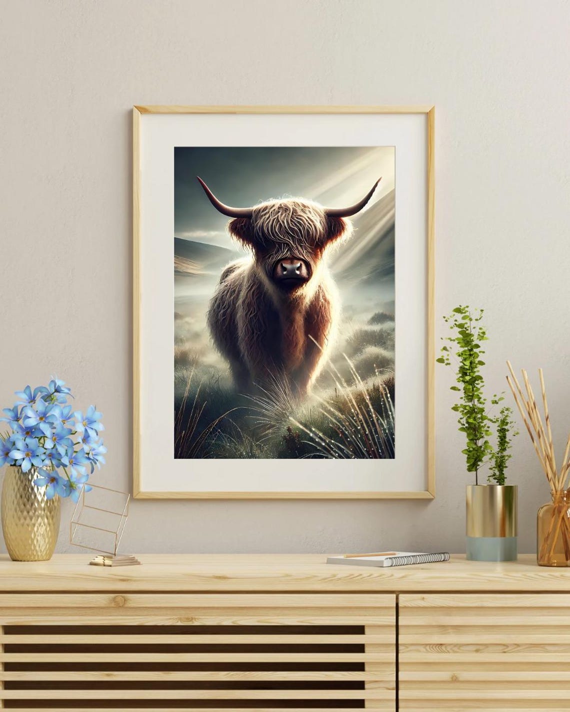 Highland Cow Misty Moorland Sunlight Dramatic Animal Portrait Poster - Image 6