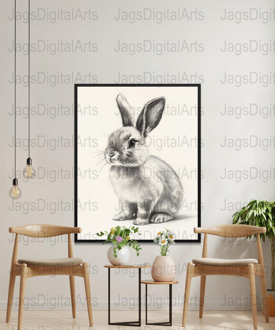 Vintage Rabbit Pencil Sketch Bunny Sepia Nursery Animal Art Poster - Image 5