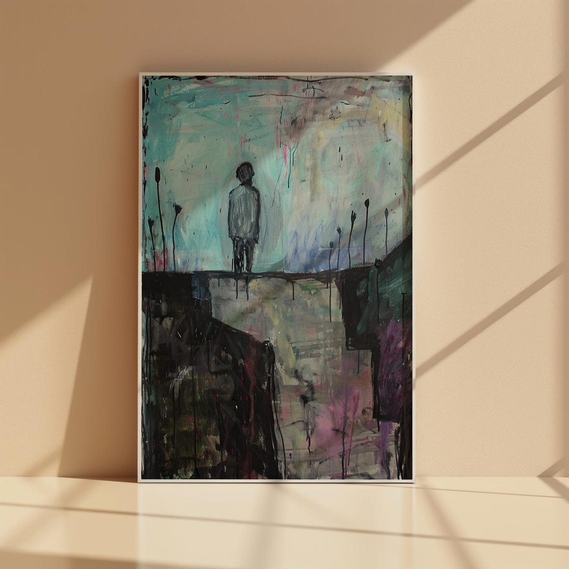 Abstract Melancholy Figure Art Dark Surrealist Expressionist Painting Emotionally Intense Wall Decor Moody Ai Art - Image 4