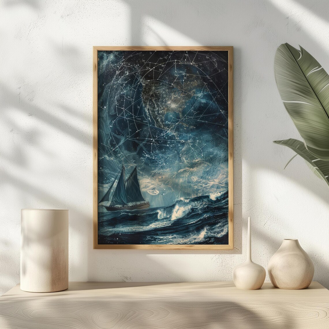 Nautical Night Sky Constellation Art, Celestial Ocean Scene - Image 2
