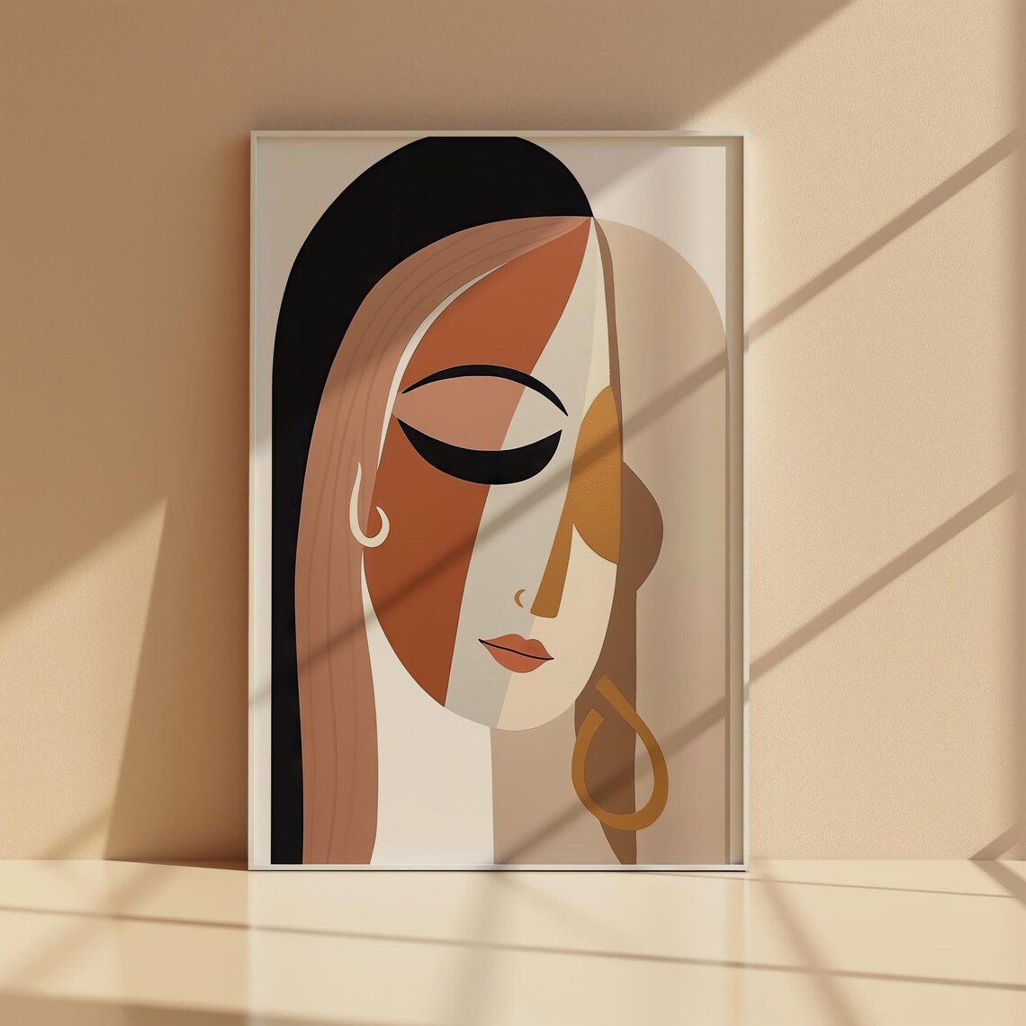 Abstract Woman Portrait Earthy Terracotta Tones Modern Face Wall Art Print - Image 4