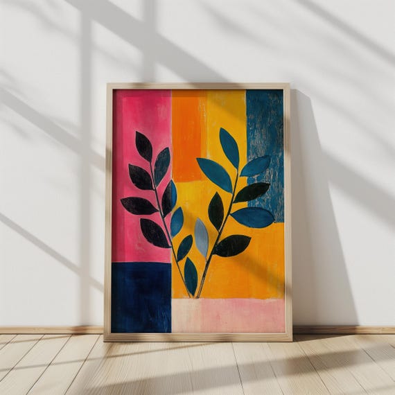 Colorblock Flora Bold Botanical Abstract Art Vibrant Geometric Plant Illustration Contemporary Wall Decor
