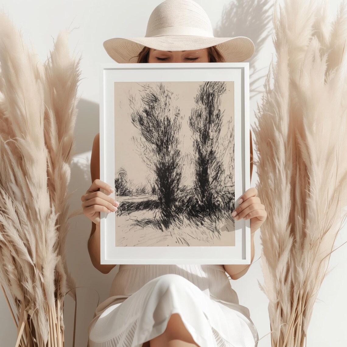 Whispering Trees In Monochrome Shadowy Grove Sketch Wall Art Ai Generated Ai Art Black And White Art - Image 8