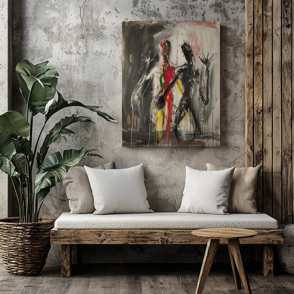 Expressionist Dual Figures Abstract Painting Red Black Drips Poster - Image 3
