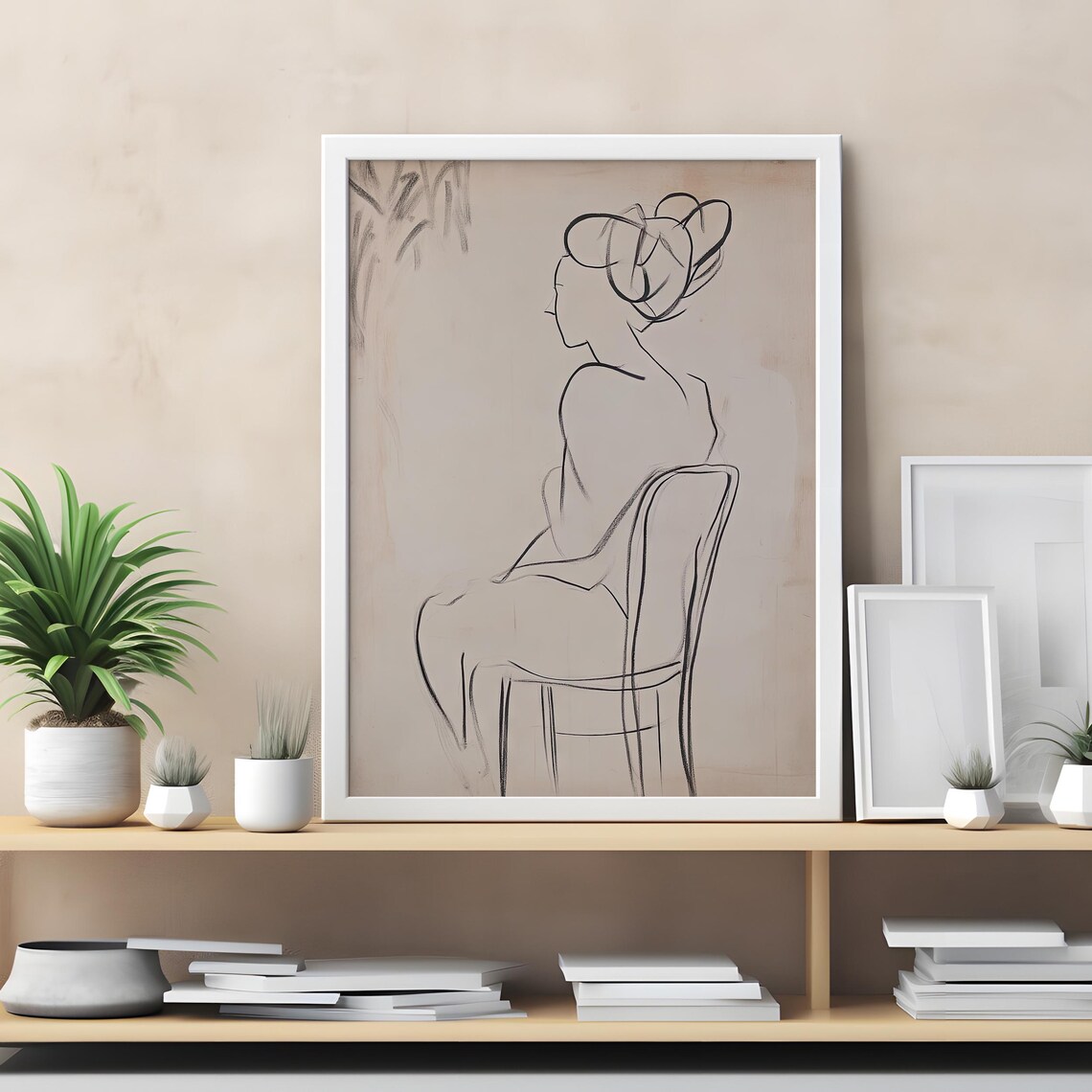 Seated Woman Elegant Line Art Contour Drawing Minimalist Figure Poster - Image 2