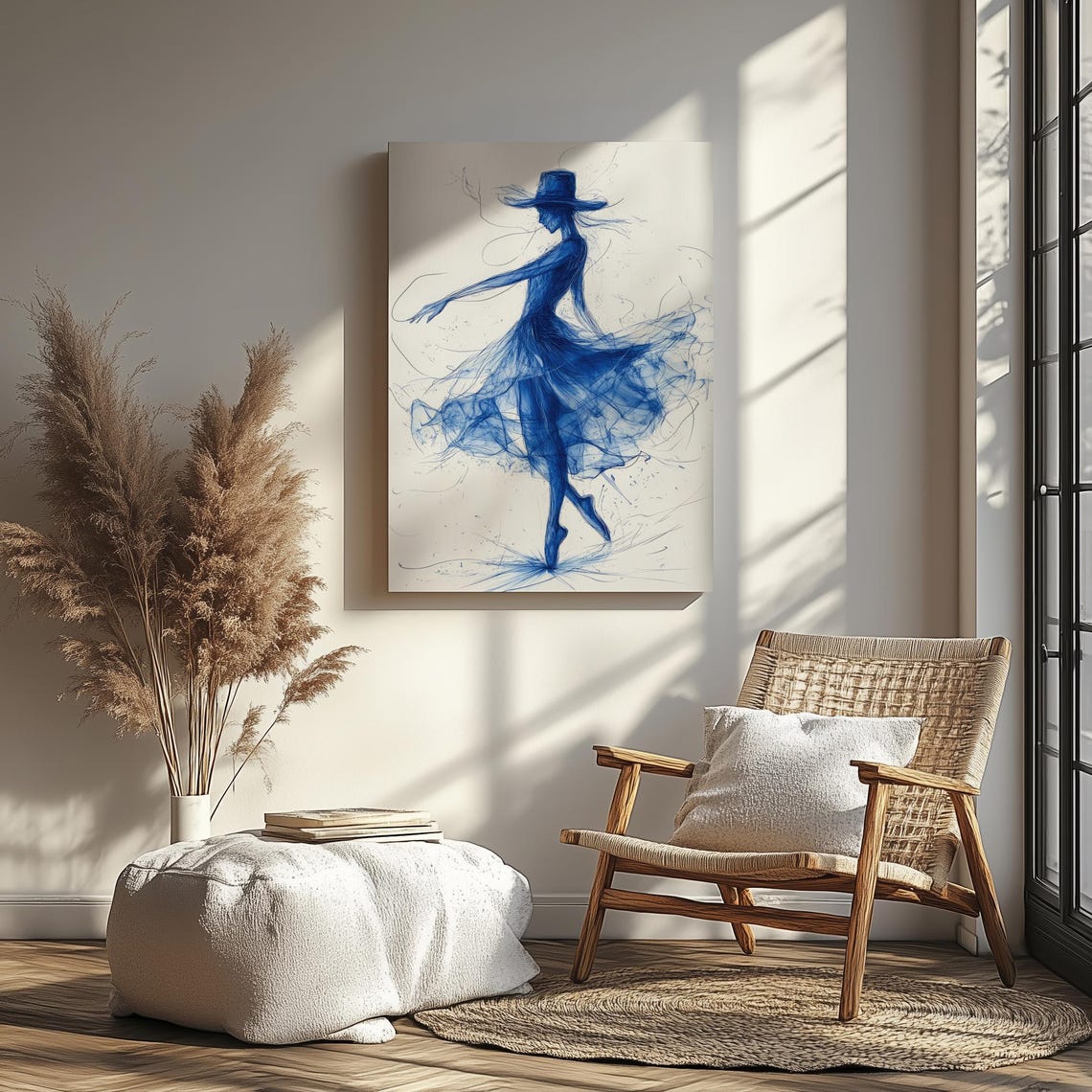 Elegant Dancer Line Art Monochromatic Blue Illustration Capturing Grace Movement In Simplified Forms Wall Art Art - Image 5