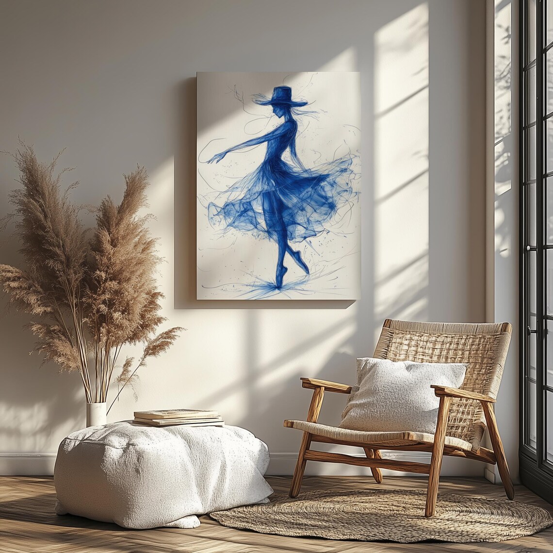 Elegant Dancer Line Art Monochrome Blue Twirl Movement Modern Wall Print - Image 5