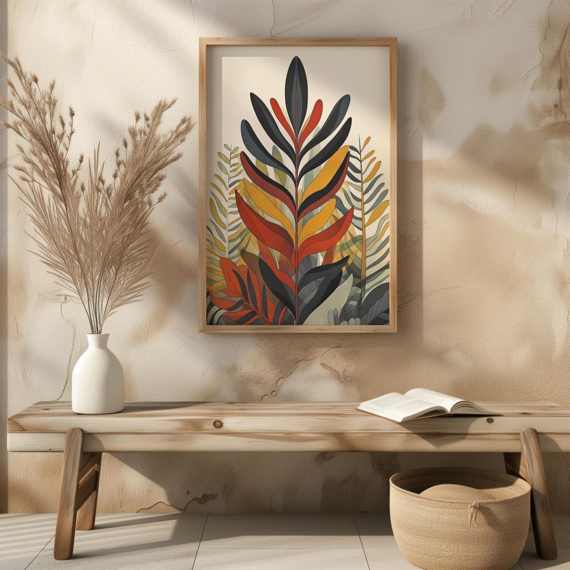 Warm Autumn Leaf Abstract Botanical Symmetric Earthy Tones Art Poster - Image 8