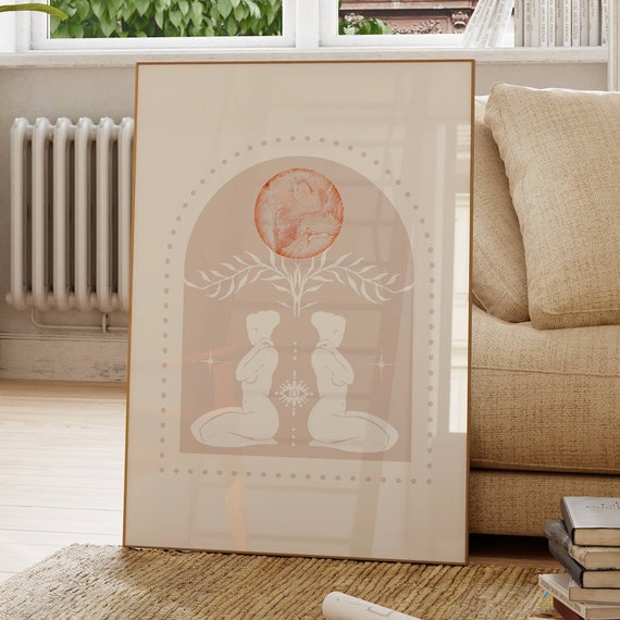 Pink Moon Goddess Wall Art Print Boho Decorfeminine Artwork Celestial Spirituality Cosmic Poster
