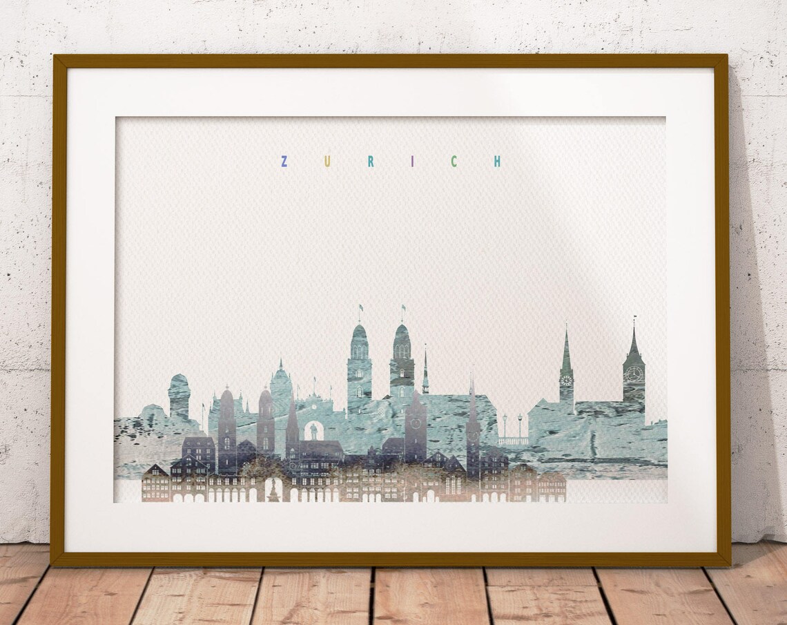 Zurich Switzerland Watercolor Skyline Pastel Colors Modern Art Poster