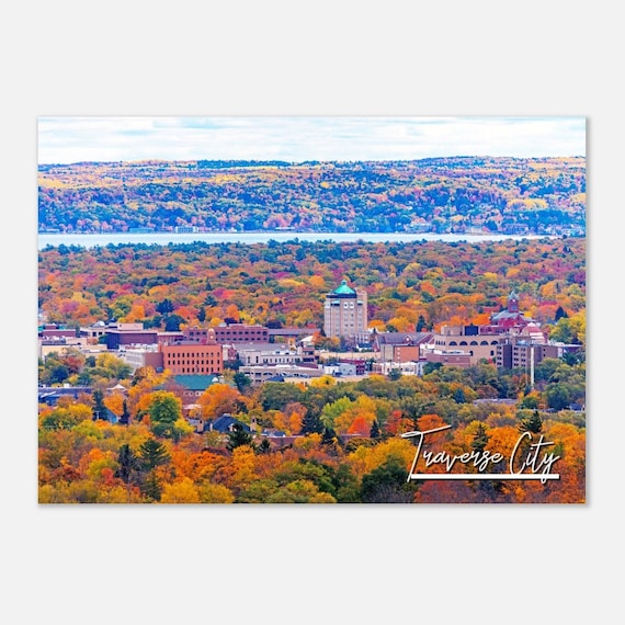 Traverse City Michigan Autumn Aerial Fall Colors City Poster