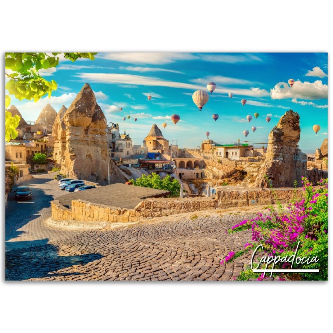 Cappadocia Turkey Hot Air Balloons Village Travel Photography Poster