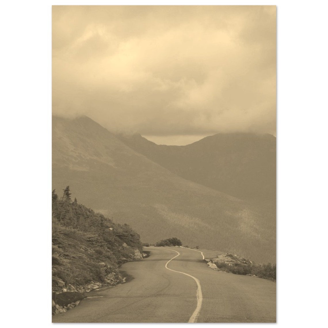 Mount Washington Sepia Mountain Road Misty Peaks Vintage Photo Print