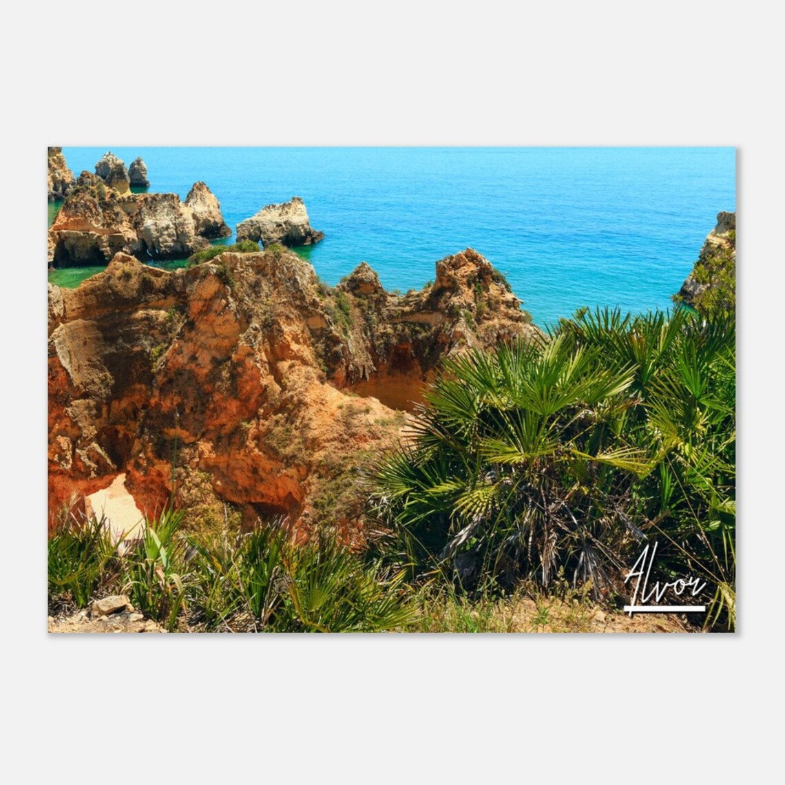 Alvor Portugal Golden Sea Cliffs Turquoise Coast Travel Poster