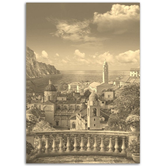 Vintage Alicante Spain Print Sepia Coastal Cityscape Poster