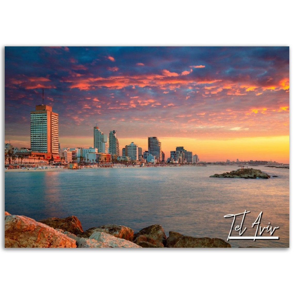 Tel Aviv Israel Coastline Sunset Beach Travel Photography Poster