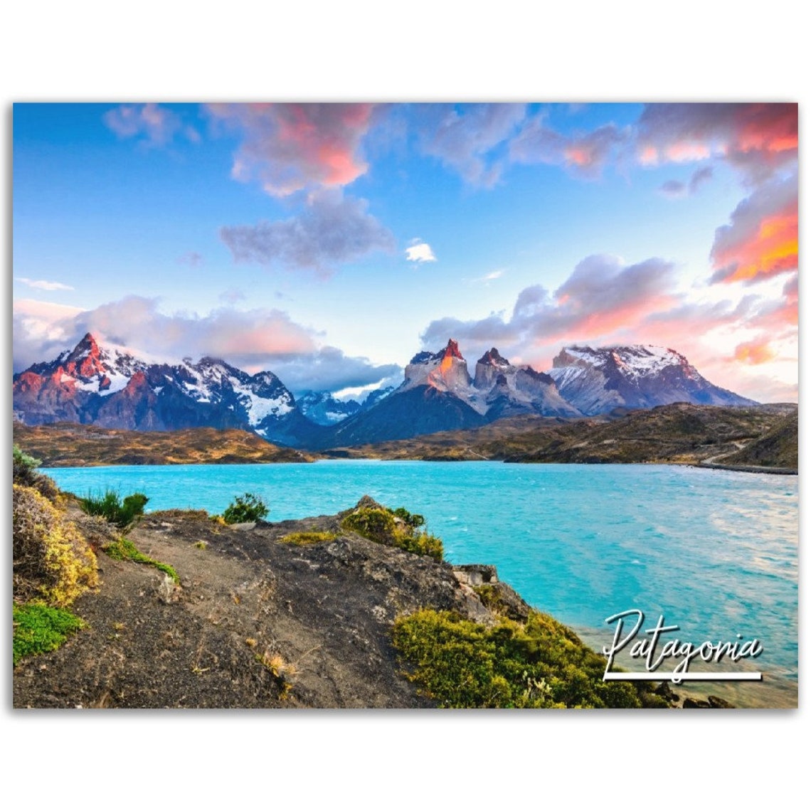 Patagonia Turquoise Lake Snow Peak Mountains Travel Art Poster