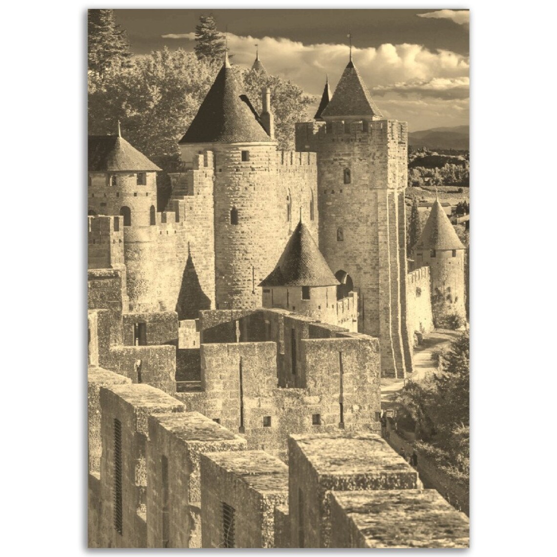 Vintage Carcassonne Castle Travel Poster Print