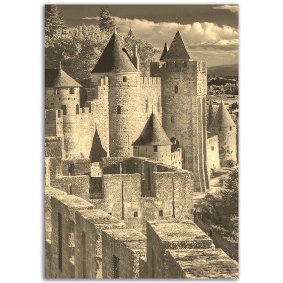 Vintage Carcassonne Castle Travel Poster Print