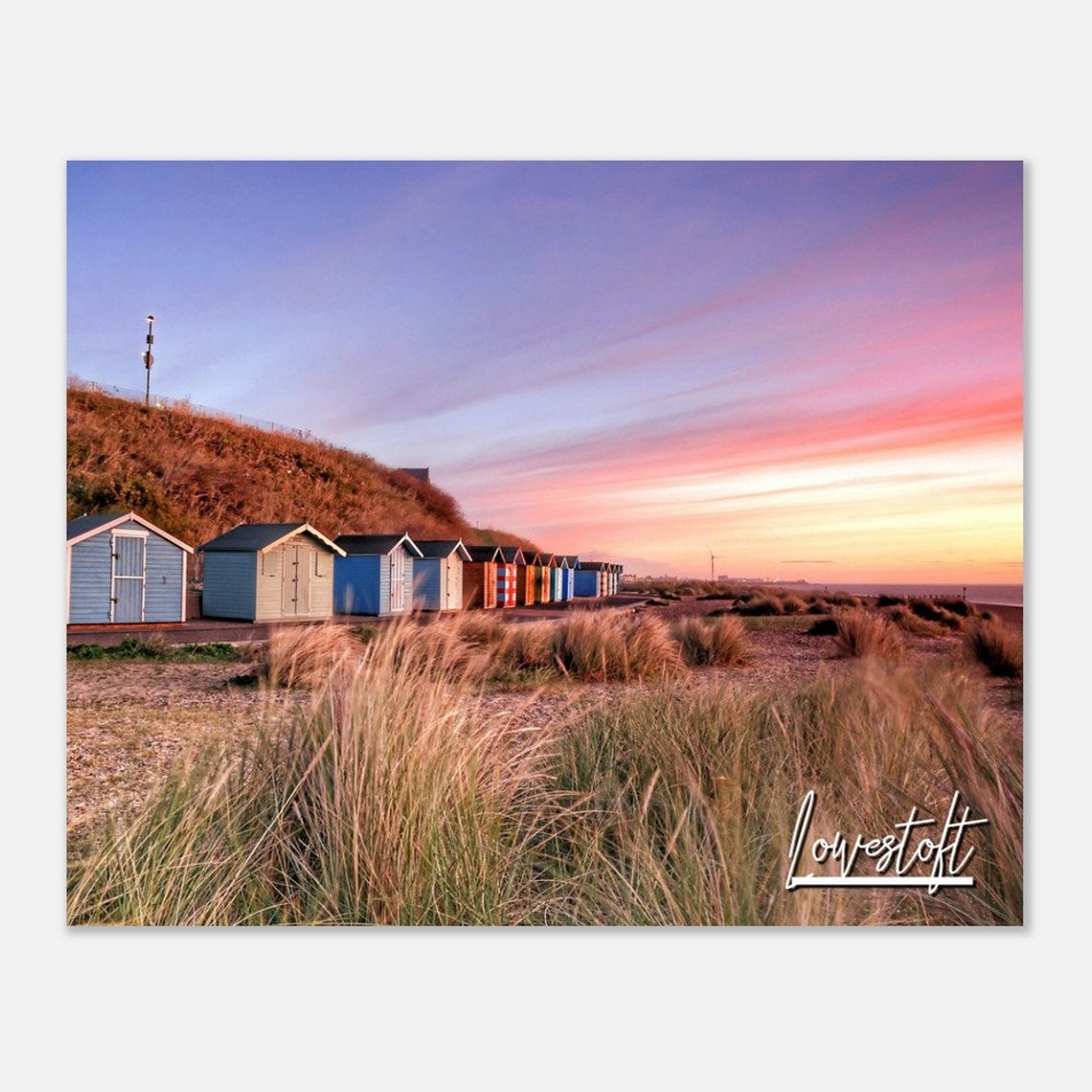 Lowestoft Sunrise Colorful Beach Huts Coastal Photography Poster