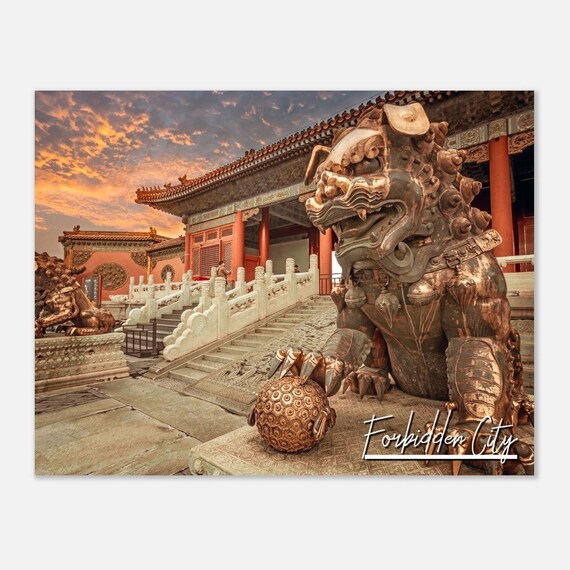 Forbidden City Bronze Lion Travel Poster China Wall Art