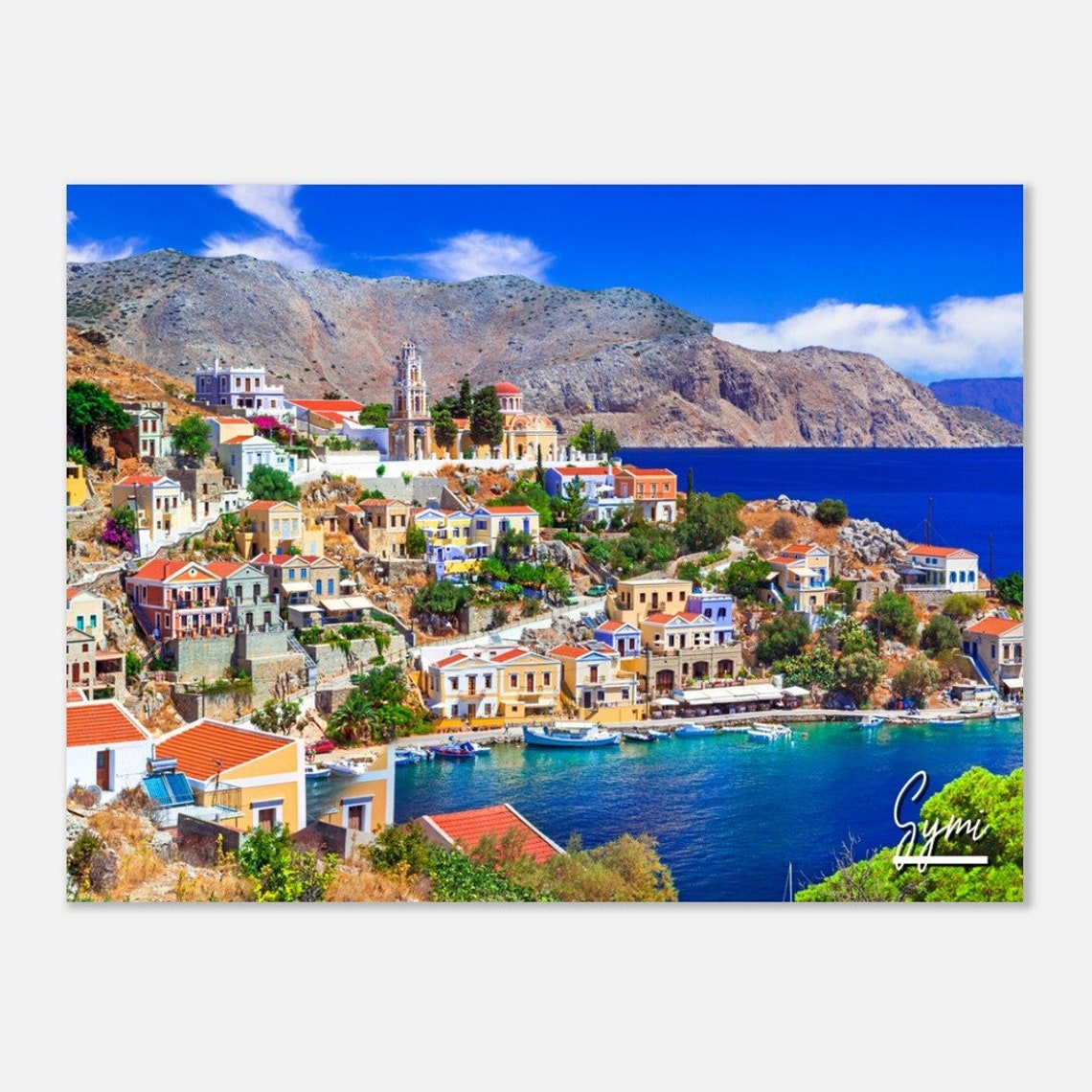 Symi Greece Travel Poster Aegean Island Skyline Art Print