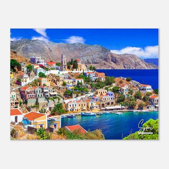 Symi Greece Travel Poster Aegean Island Skyline Art Print