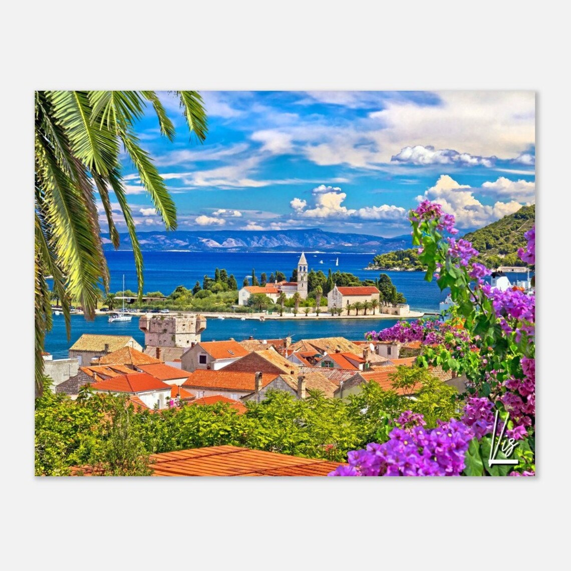 Vis Croatia Island Coastal Town Church Sailboats Travel Poster