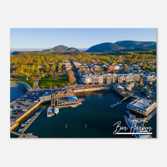 Bar Harbor Maine Aerial Coastal Harbor Town Travel Photo Poster
