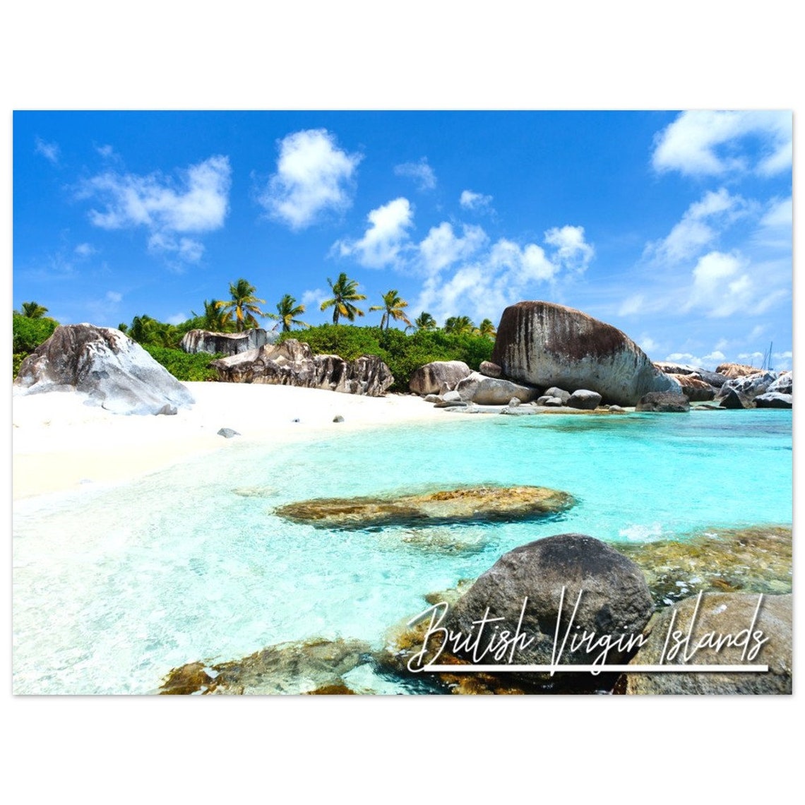 British Virgin Islands Caribbean Beach Granite Boulders Photo Poster