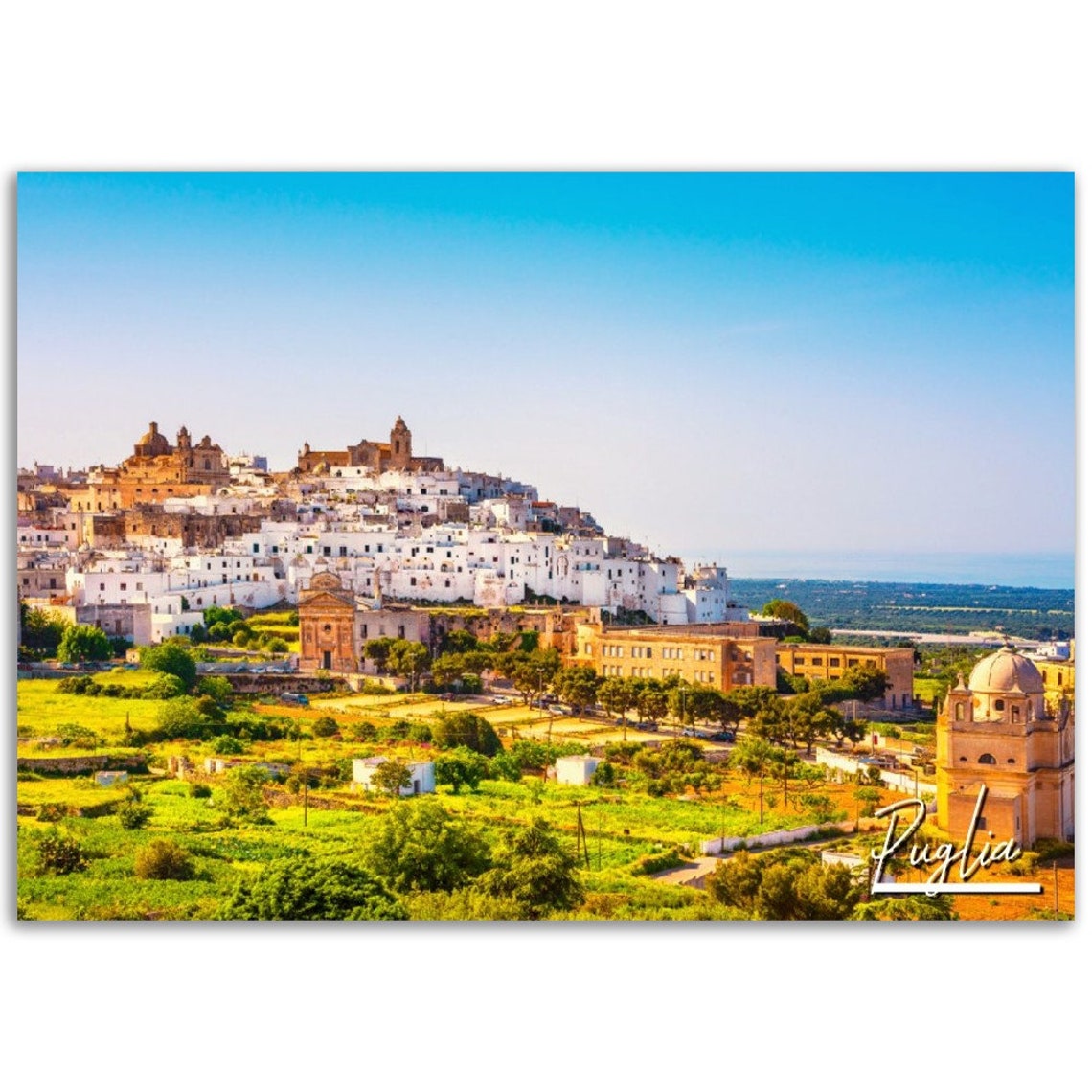 Puglia Italy Whitewashed Hill Town Countryside Travel Photo Poster