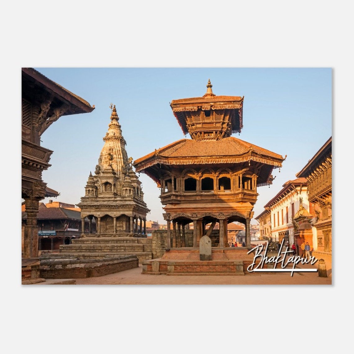 Bhaktapur Nepal Historic Temples Skyline Golden Travel Poster