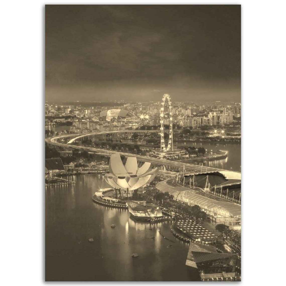 Vintage Singapore Poster Sepia Cityscape Travel Print