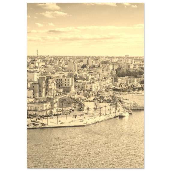 Vintage Brindisi Italy Poster Sepia Coast City Skyline Art Print