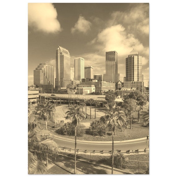 Vintage Tampa Florida Sepia Skyline Travel Poster