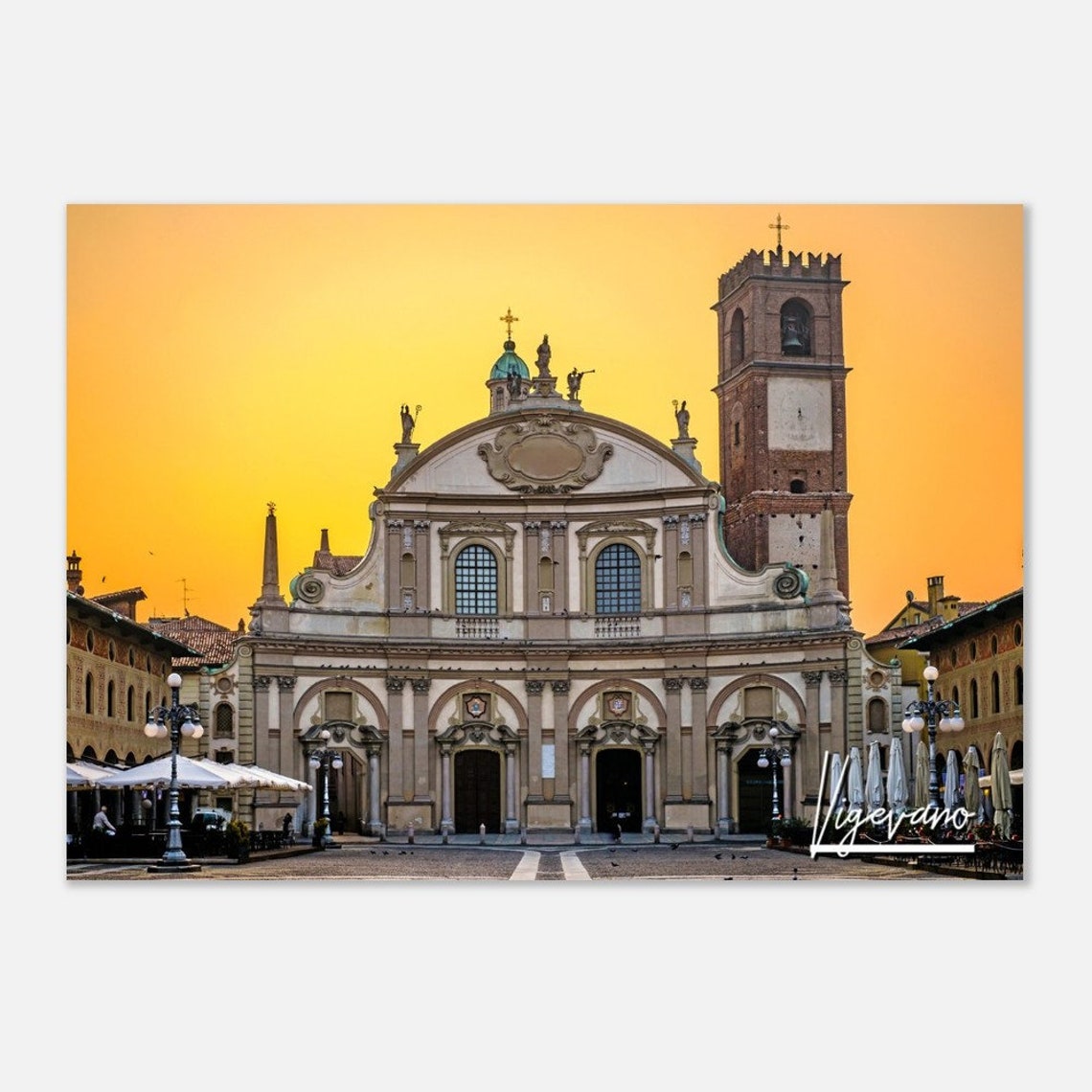 Vigevano Italy Historic Cathedral Square Golden Sunset Poster