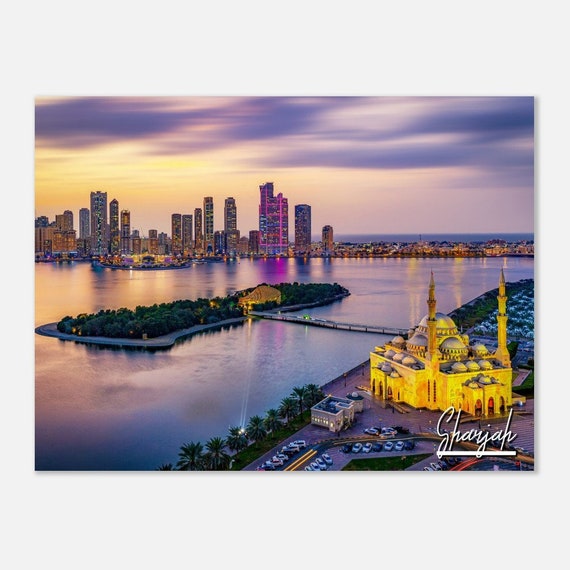 Sharjah Uae Skyline Poster Coastal Cityscape Art Print