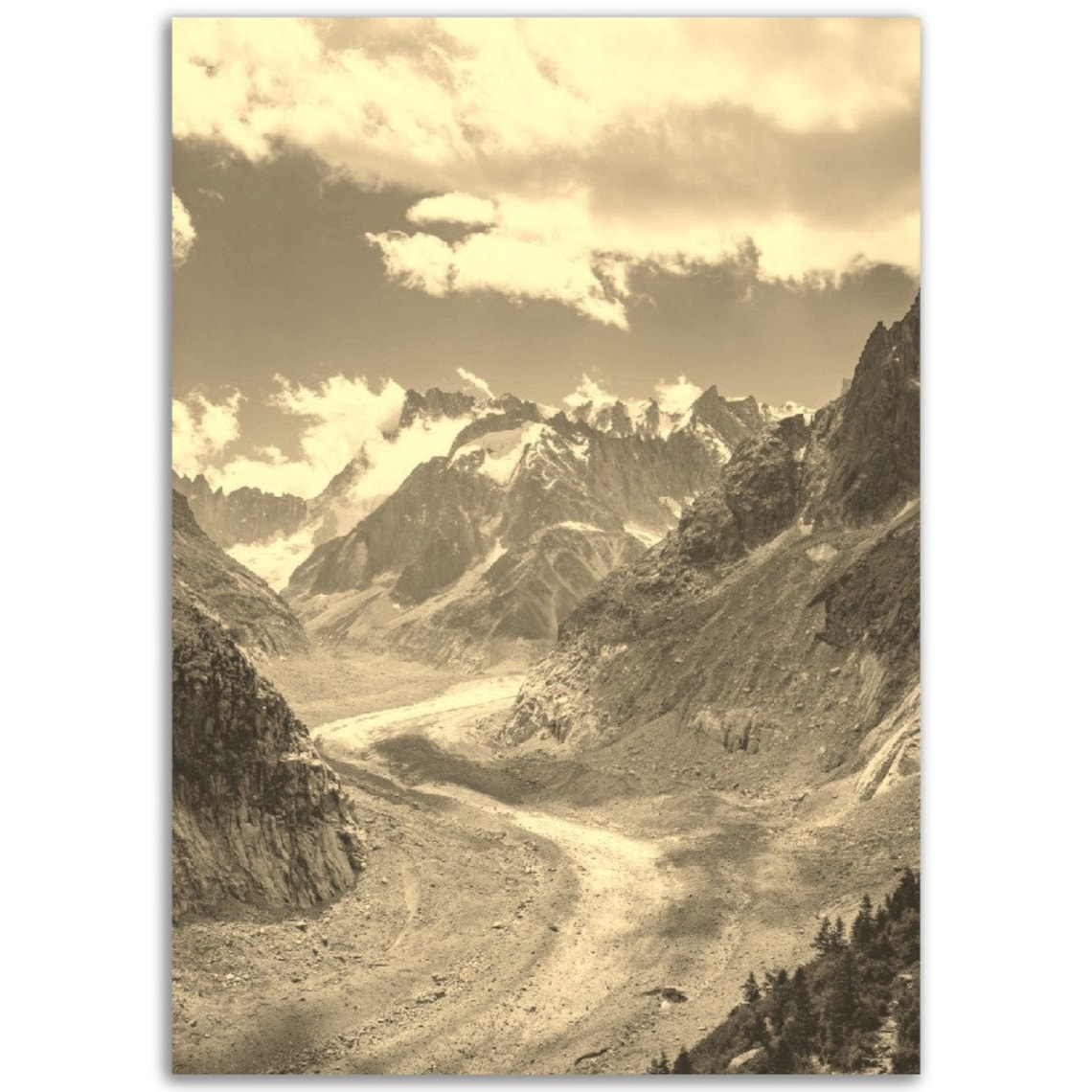 Vintage Chamonix France Alps Mountain Valley Sepia Photo Travel Poster