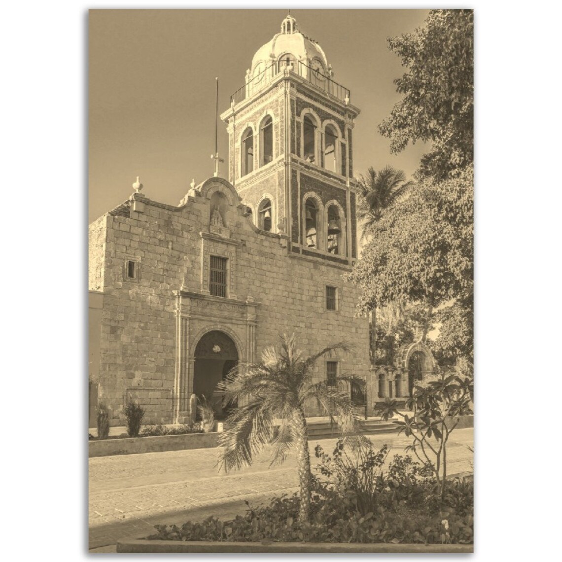 Loreto Mexico Sepia Colonial Stone Church Vintage Photo Poster