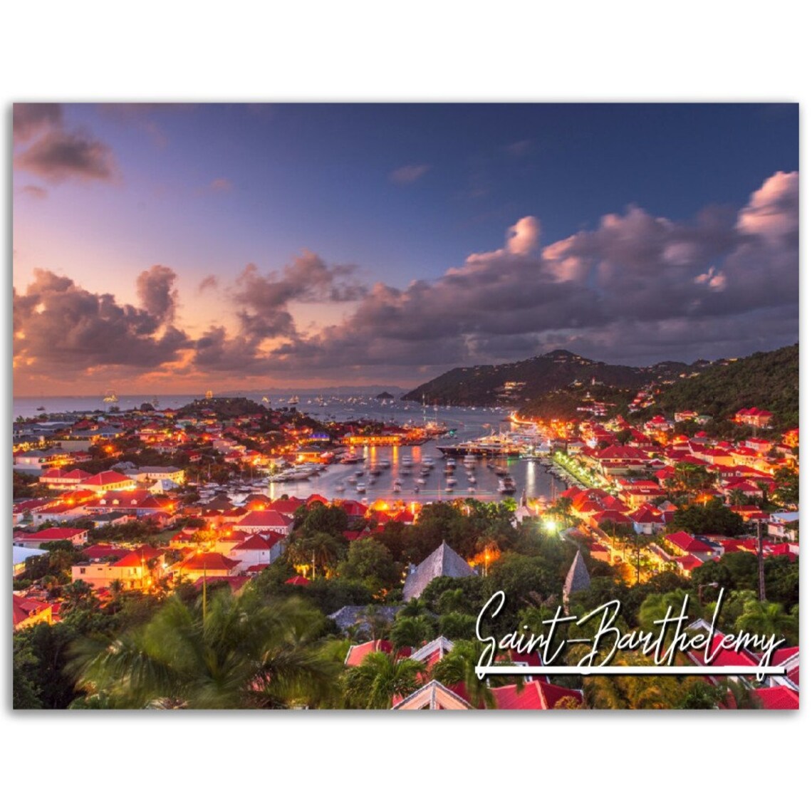 Saintbarthelemy France Tropical Night Skyline Travel Poster