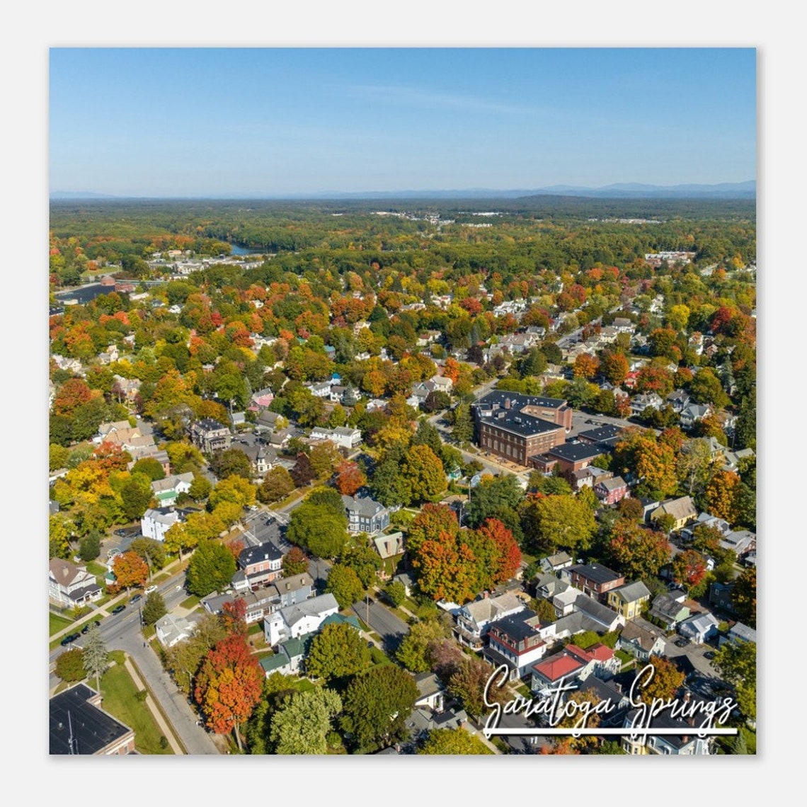 Saratoga Springs NY Fall Foliage Aerial Autumn Town View Poster