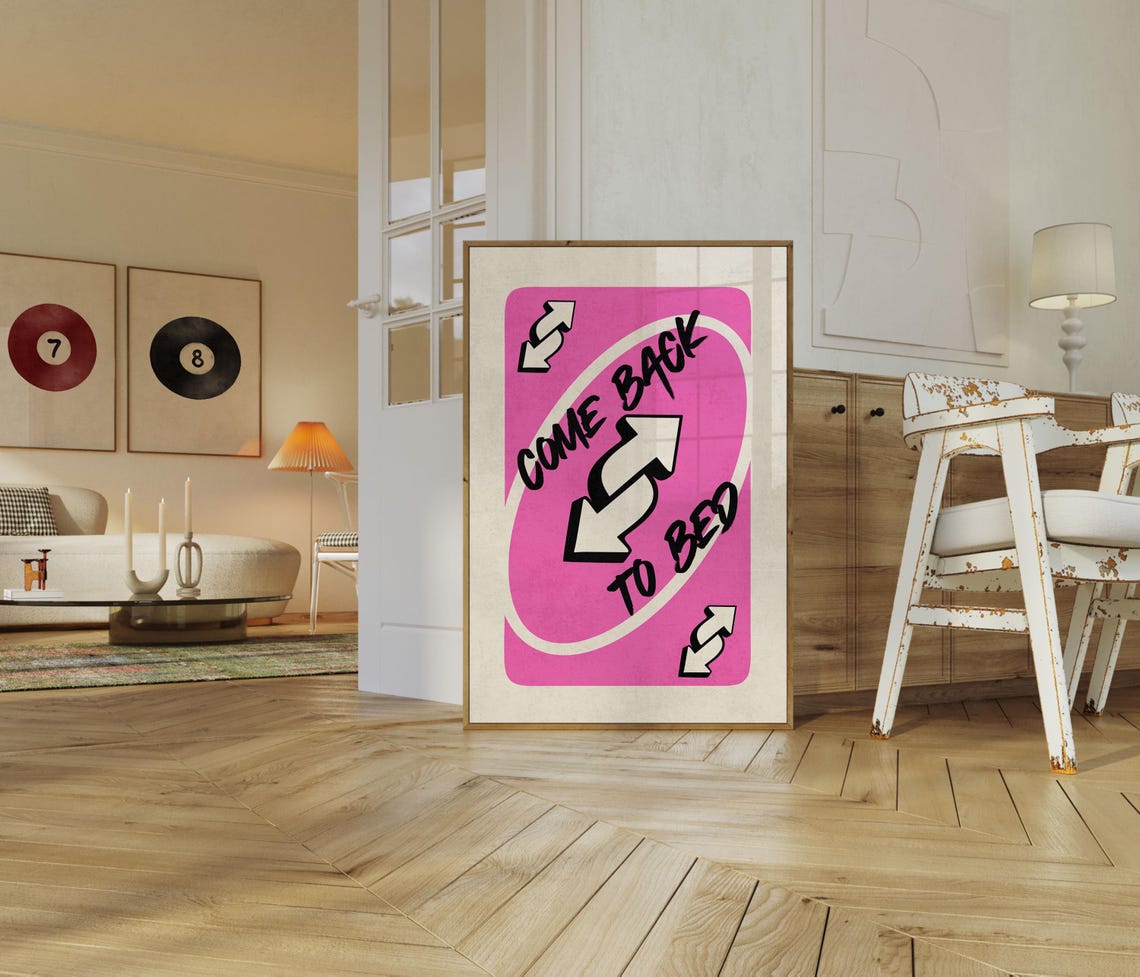 Come Back To Bed Pink Playing Card Retro Preppy Bedroom Poster - Image 3