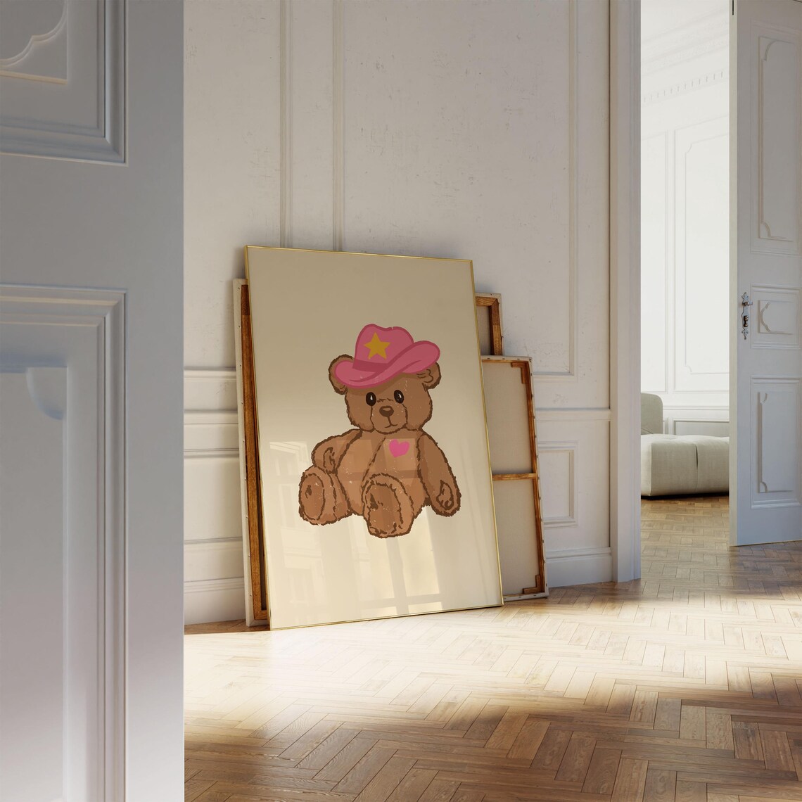 Teddy Bear In Pink Cowgirl Hat Cute Vintage Nursery Room Poster - Image 4